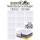 Artlantis Beyaz Mini Zarf 7x9 cm Not Kağıtlı 100 Adet Küçük Beyaz Zarf Mektup Oyun Zarfı Doğum Günü Dilekleri Zarfı Canlı Renk