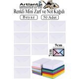 Artlantis Beyaz Mini Zarf 7x9 cm Not Kağıtlı 50 Adet Küçük Beyaz Zarf Mektup Oyun Zarfı Doğum Günü Dilekleri Zarfı Canlı