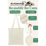 Artlantis Bez Çanta 30X40CM 3 Adet Boyanabilir Baskısız Bez Çanta Kulplu Ham Bez Çanta Boyama Çantası Etkinlik Okul Kreş - Beyaz - Standart - 1