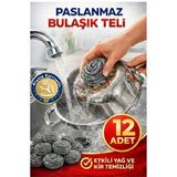 Artlantis Bulaşık Teli Ovma Teli 12 Adet Pratik Ekonomik Toptel Sürtme Teli Lavabo Mutfak Banyo Temizlik Teli Sert Yüzey Için - Gümüş - Gri - Standart