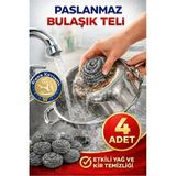 Artlantis Bulaşık Teli Ovma Teli 4 Adet Pratik Ekonomik Toptel Sürtme Teli Lavabo Mutfak Banyo Temizlik Teli Sert Yüzey Için - Gümüş - Gri - Standart