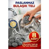 Artlantis Bulaşık Teli Ovma Teli 8 Adet Pratik Ekonomik Toptel Sürtme Teli Lavabo Mutfak Banyo Temizlik Teli Sert Yüzey Için - Gümüş - Gri - Standart