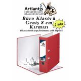 Artlantis Büro Klasörü Kırmızı Geniş 2 Adet Plastik Geniş Kırmızı Klasör Halkalı Paslanmaz Çelik Klipsli 2 Adet