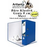 Artlantis Büro Klasörü Mavi Geniş 10 Adet Plastik Geniş Mavi Klasör Halkalı Paslanmaz Çelik Klipsli 10 Adet