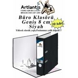 Artlantis Büro Klasörü Siyah Geniş 10 Adet Plastik Geniş Siyah Klasör Halkalı Paslanmaz Çelik Klipsli 10 Adet