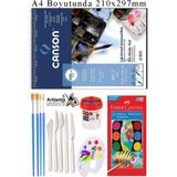 Artlantis Canson Çok Amaçlı Sanatsal Blok A4 200 gr 20 Yaprak 1 Adet 21 Renk Sulu Boya Fırça Palet Spatula Fırça Temizleme Kabı - Çok Renkli - 210x297 mm