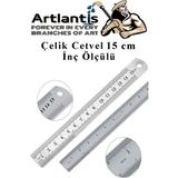 Artlantis Çelik Cetvel 15 cm Inç Ölçülü 1 Adet Paslanmaz Çelik Metal Çetvel 15 Santimetre - Gri - Standart