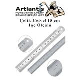 Artlantis Çelik Cetvel 15 cm İnç Ölçülü 1 Adet Paslanmaz Çelik Metal Çetvel 15 Santimetre
