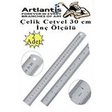 Artlantis Çelik Cetvel 30 Cm İnç Ölçülü 2 Adet Paslanmaz Çelik Metal Çetvel 30 Santimetre Düz Kenar Kolay Çizimler İçin Çok Renkli