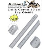 Artlantis Çelik Cetvel 30 cm Inç Ölçülü 2 Adet Paslanmaz Çelik Metal Çetvel 30 Santimetre Düz Kenar Kolay Çizimler Için - Renkli - Standart - 30cm