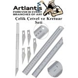 Artlantis Çelik Cetvel 30 cm ve Kretuar Bıçağı 5 Yedek Bıcaklı 1 Adet Paslanmaz Çelik Metal Çetvel 30 Santimetre - Renkli - Standart - 30cm