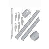 Artlantis Çelik Cetvel 30 cm ve Kretuar Bıçağı 5 Yedek Bıcaklı 1 Adet Paslanmaz Çelik Metal Çetvel 30 Santimetre