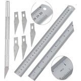 Artlantis Çelik Cetvel 30 cm ve Kretuar Bıçağı 5 Yedek Bıcaklı 1 Adet Paslanmaz Çelik Metal - Çok Renkli