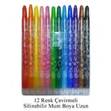 Artlantis Çevirmeli 12 li Mum Boya Uzun 1 Paket Mikro 12 Renk Çevirmeli Mum Boya Pastel Silinebilir Mum Boya T