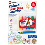 Artlantis Çevirmeli Jel Mum Boya 12 Renk 1 Adet Fixpoint Plastik Çantalı 12 li Mum Boya Kalemi Silinebilir Zar