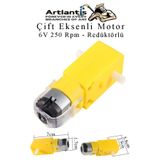 Artlantis Çift Eksenli Motor Redüktörlü 6V 250 Rpm 1 Adet Sarı Dc Motor Arduino Robotik Motor Deney Okul Bilim