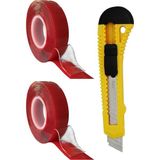 Artlantis Çift Taraflı Bant Silikonlu Süper Güçlü Çivisiz Montaj Bandı ve Maket Bıçağı 1 Adet 18MM x 2 Metre Extra Yüksek Mukavemetli - Şeffaf - Standart