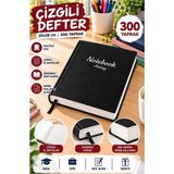 Artlantis Ciltli Çizgili Defter 300 Yaprak 20X28CM 1 Adet Çok Yapraklı Sert Kapaklı Not Hesap Defteri Okul Ofis Büro - Siyah