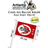Artlantis Çıtalı Ata Bayrak Kağıt 20x12 cm 50 Adet Atalı Bayrak Çıtalı Sopalı Küçük Bayrak Plastik Çubuklu Bayrak (Beyaz - Kırmızı)