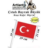 Artlantis Çıtalı Bayrak Kağıt 21 x 29 cm 25 Adet Ay Yıldızlı Türk Bayrağı Çıtalı Sopalı Büyük Bayrak Plastik Çubuklu Bayrak - Kırmızı - Beyaz - 21x29cm