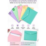 Artlantis Çıtçıtlı Dosya 5 Renk Pastel A4 1 Paket Dosy Plastik Renkli Zarf Dosya Çıt Çıtlı Dosya Ödev Evrak Belge Saklama - Çok Renkli - Standart