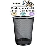 Artlantis Çöp Kovası Paslanmaz Çelik Siyah Fileli 1 Adet Ofis Büro Okul vb.Çöp Kovası Metal Delikli Kolay Kullanım
