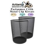 Artlantis Çöp Kovası Paslanmaz Çelik Siyah Fileli 2 Adet Ofis Büro Okul vb.Çöp Kovası Metal Delikli Kolay Kullanım