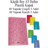 Artlantis Defter Plastik Kapak A5 40 Yaprak Çizgili 3 Adet ve 40 Yaprak Kareli 3 Adet Küçük Boy Defter - Renkli - Standart