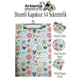 Artlantis Desenli Sekreterlik Kapaksız A4 1 Adet Renkli A4 Kapaksız Sekreterlik Klipsli Metal Mekanizmalı 80 Yaprak Kapasiteli