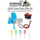 Artlantis Dinamo Deney Seti 1 Paket Rüzgar Enerjisinden Elektrik Üretme Deney Seti Dinamo Açma Kapama Anahtarı Mantar LED Ampul - Renkli - Standart