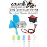 Artlantis Dinamo Deney Seti 1 Paket Rüzgar Enerjisinden Elektrik Üretme Deney Seti Dinamo Led Ampul Açma Kapama Anahtarı Mantar
