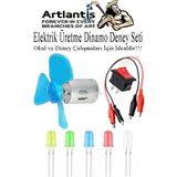 Artlantis Dinamo Deney Seti 1 Paket Rüzgar Enerjisinden Elektrik Üretme Deney Seti Krokodil Kablo Dinamo Açma Kapama Anahtarı Mantar LED Ampul - Renkli - Standart