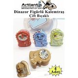Artlantis Dinazor Kalemtraş 4 Renk 1 Paket Hazneli Jumbo Kalemtıraş Dinazorlu Standart Kalem Açacağı Sevimli Plastik - Çok Renkli - Çift Bıçaklı