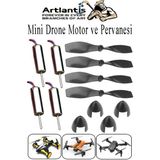Artlantis Drone Motoru ve Pervanesi 4 Adet Dc Mini Dron Motor Yüksek Hızlı Çekirdeksiz Pervane Kanatı Deney Okul Helikopter Uçak - Siyah - Standart