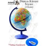Artlantis Dünya Küresi Mavi 10 cm Siyasi 1 Paket Masaüstü Coğrafya Dünya Küresi Sınıf Eğitim Kalemtıraşlı Dekor