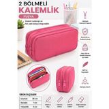 Artlantis Düz Renk Bez Kalemlik 1 Adet Stilo KL22 Iki Bölmeli Fermuarlı Bez Kalemlik Kutusu Çocuk Okul Kalem Makyaj Kutusu - Fuşya