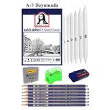 Artlantis Eskiz Defteri A3 50 Yaprak Karakalem Çizim Seti Gölgelendirme Kalemi Hamur Silgi Faber Castell Dereceli Kalem Hobi Tasar