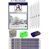 Artlantis Eskiz Defteri A3 50 Yaprak Karakalem Çizim Seti Gölgelendirme Kalemi Hamur Silgi Faber Castell Dereceli Kalem Hobi Tasarım Seti - Beyaz - Standart