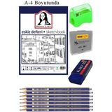 Artlantis Eskiz Defteri A4 50 Yaprak Karakalem Çizim Seti Hamur Silgi Faber Castell Dereceli Kalem Hobi Tasarım Seti - Beyaz - Standart