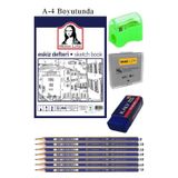 Artlantis Eskiz Defteri A4 50 Yaprak Karakalem Çizim Seti Hamur Silgi Faber Castell Dereceli Kalem Hobi Tasarım Seti
