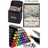 Artlantis Eskiz Defteri A5 50 Yaprak 100 gr 1 Adet 48 Renk Çift Taraflı Marker Kalem 48 Adet Touch Çift Uçlu - Renkli - Standart