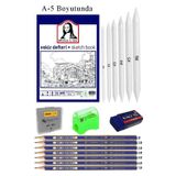 Artlantis Eskiz Defteri A5 50 Yaprak Karakalem Çizim Seti Gölgelendirme Kalemi Hamur Silgi Faber Castell Dereceli Kalem Hobi Tasar