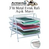 Artlantis Evrak Rafı Metal 3 lü Mavi 1 Paket Masaüstü A4 Dosya Düzenleyici Kağıt Tepsisi Metal Çelik Fileli Dört Katlı Hareketli