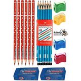 Artlantis Faber Castell Siyah Kurşun Kalem 12 Adet Kırmızı Başlık Kalemi 6 Adet Sınav Silgisi 2 Adet Kalemtraş 4 Adet - Kırmızı - Siyah - Standart
