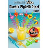 Artlantis Figürlü Pipet 8 Adet Sevimli Renkli Kıvrımlı Pipet 26 cm Dekoratif Kokteyl Yıkanabilir Emoji Çocuklar Için - Çok Renkli - Standart