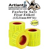 Artlantis Fiyat Etiketi Sarı 800'lü 10 Paket 12x21mm Fosforlu Sarı Fiyat Etiketi Mx-5500 M5500 Hg979 Motex Etiket Makinesi Yedeği