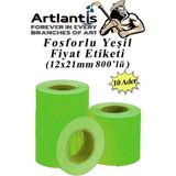 Artlantis Fiyat Etiketi Yeşil 800'LÜ 10 Paket 12X21MM Fosforlu Yeşil Fiyat Etiketi MX-5500 M5500 HG979 Motex Etiket Makinesi Yedeği - Standart