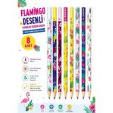 Artlantis Flamingo Kurşun Kalem 8 Adet Fatih Yuvarlak Gövdeli Siyah Kurşun Kalem 2b Yumuşak Yazım Kolay Tutuş Kaliteli Okul Sınıf - Çok Renkli - Standart