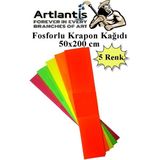 Artlantis Fosforlu Krapon Kağıdı 5 Renk 50X200 cm 1 Paket Grapon Kağıdı Karışık Renkli 5'li Okul Sınıf Kreş - Standart
