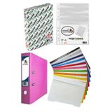 Artlantis Fotokopi Kağıdı Pembe Büro Klasörü Telli Dosya ve Poşet Dosya Seti 1 Adet Büro Klasörü 10 Renk Telli Dosya 100 Adet Poşe